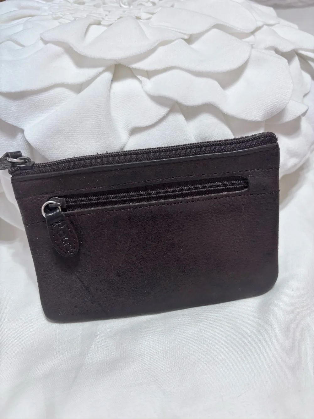 Rolfs Dark Brown Leather Double Zip Coin Purse Wallet